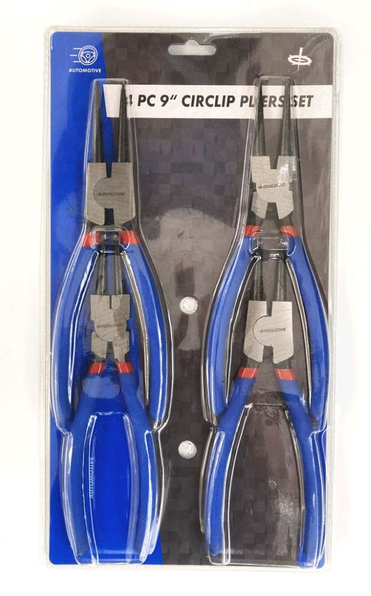 CIRCLIP PLIERS SET 4PC 9" INTERNAL AND EXTERNAL STRAIGHT AND BENT - TOOLZONE KDPPL242