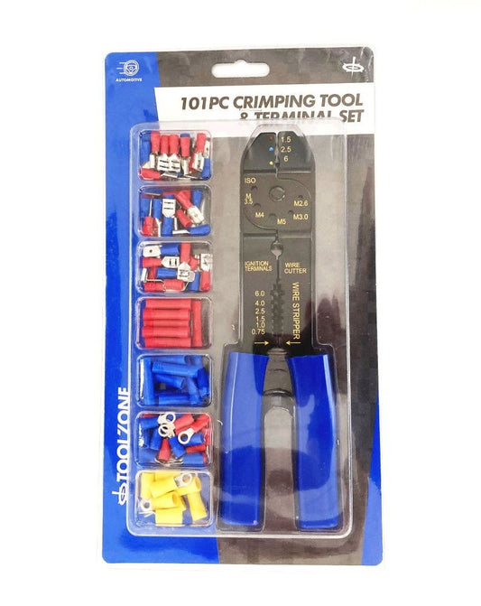 CRIMPING TOOL AND TERMINAL SET 101PC INSULATED TERMINALS 22-10 awg - TOOLZONE KDPPL262