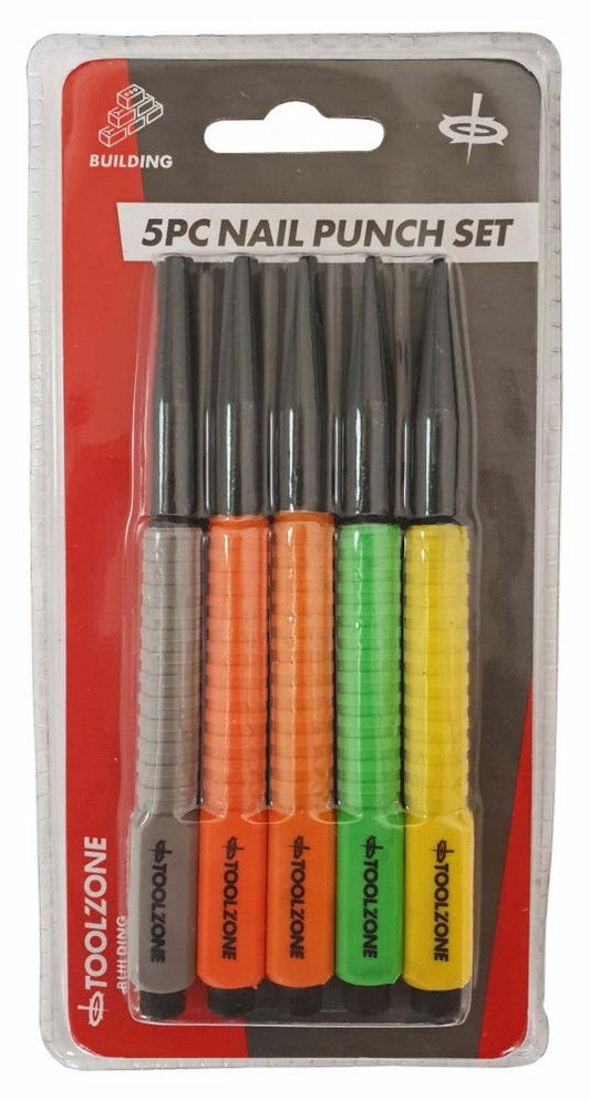 NAIL PUNCH SET 5PC COLOURED 1.6mm-4.8mm LENGTH 125mm - TOOLZONE KDPPN005