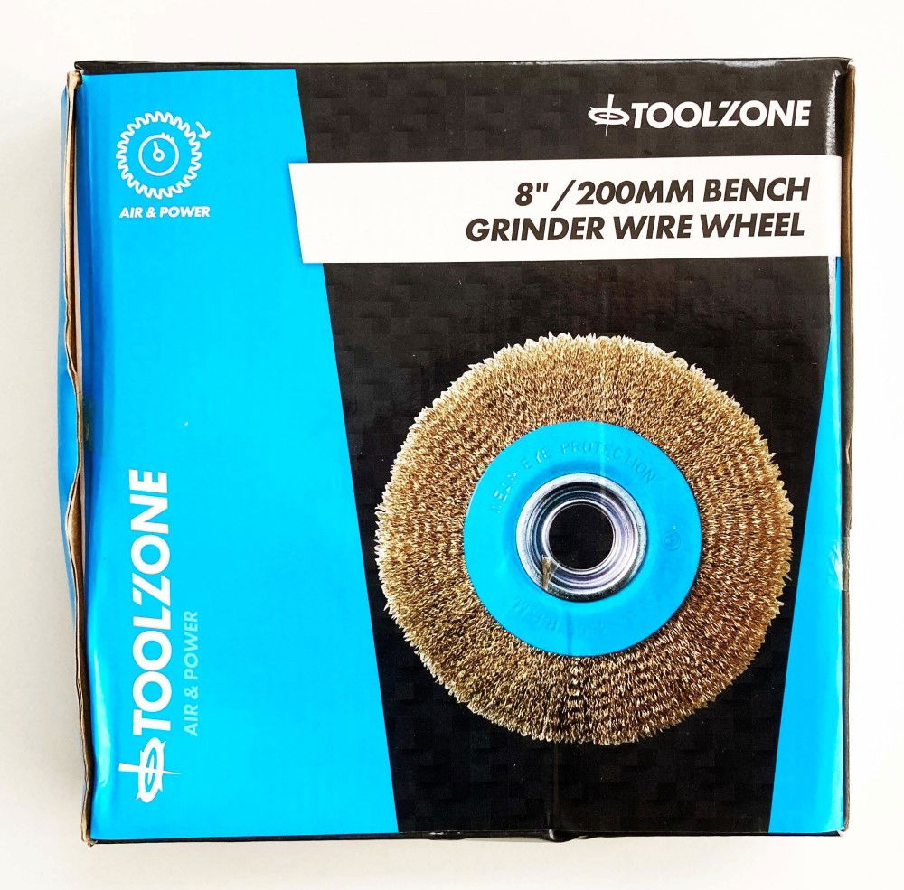 WIRE WHEEL 8" FOR BENCH GRINDER 32mm HOLE WITH BORE ADAPTORS - TOOLZONE KDPPW009