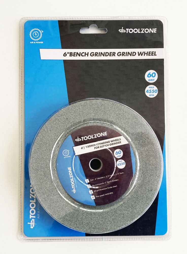 GRINDING WHEEL FINE 6" 60GRIT 19mm THICK ALUMINIUM OXIDE - TOOLZONE KDPPW020F