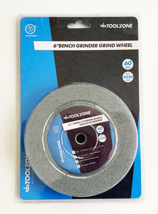 GRINDING WHEEL FINE 6" 60GRIT 19mm THICK ALUMINIUM OXIDE - TOOLZONE KDPPW020F