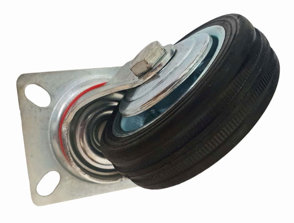CASTOR SWIVEL 3" 72mm RUBBER WHEEL STEEL PLATE 25kg - TOOLZONE KDPRM007