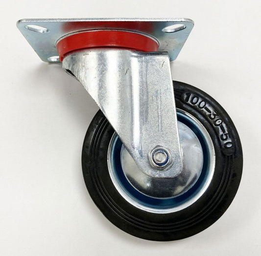CASTOR SWIVEL 4" 100mm RUBBER WHEEL STEEL PLATE 70kg - TOOLZONE KDPRM009