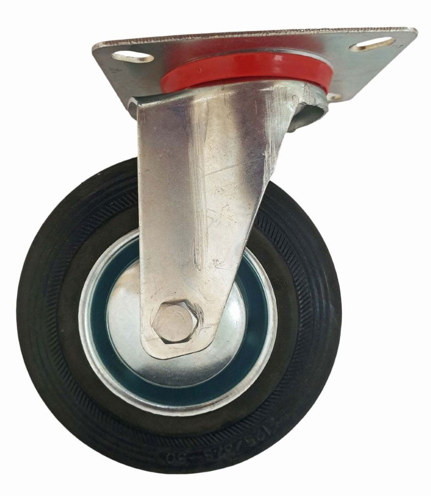 CASTOR SWIVEL 5" 125mm RUBBER WHEEL STEEL PLATE 70kg - TOOLZONE KDPRM012