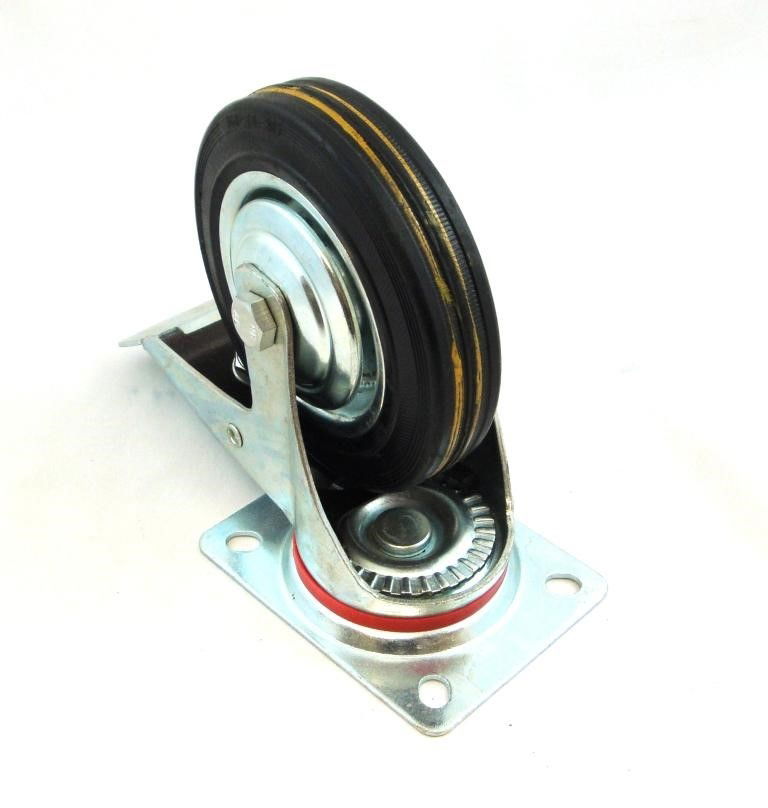CASTOR SWIVEL WITH BRAKE 6" 150mm RUBBER WHEEL STEEL PLATE 120kg - TOOLZONE KDPRM021