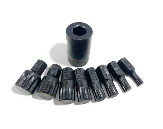 IMPACT SPLINE BIT SET 9PC M6-M18 1/2" DRIVE - TOOLZONE KDPSD067