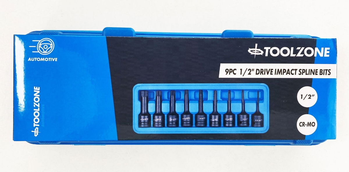 IMPACT SPLINE BIT SET 9PC M4-M16 1/2" DRIVE - TOOLZONE KDPSD070
