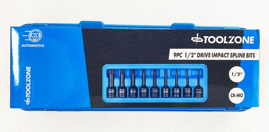 IMPACT SPLINE BIT SET 9PC M4-M16 1/2" DRIVE - TOOLZONE KDPSD070