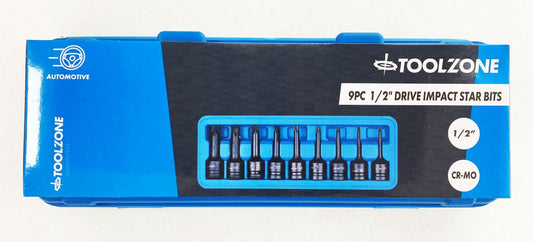 IMPACT STAR BIT SET 9PC T20-T70 1/2" DRIVE - TOOLZONE KDPSD071