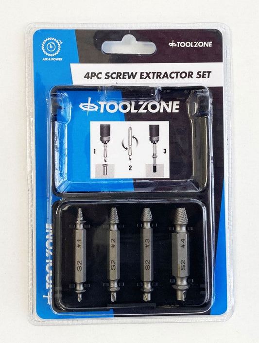 DOUBLE ENDED SCREW EXTRACTOR SET 4PC 1/4" HEX 3-12mm - TOOLZONE KDPSD093