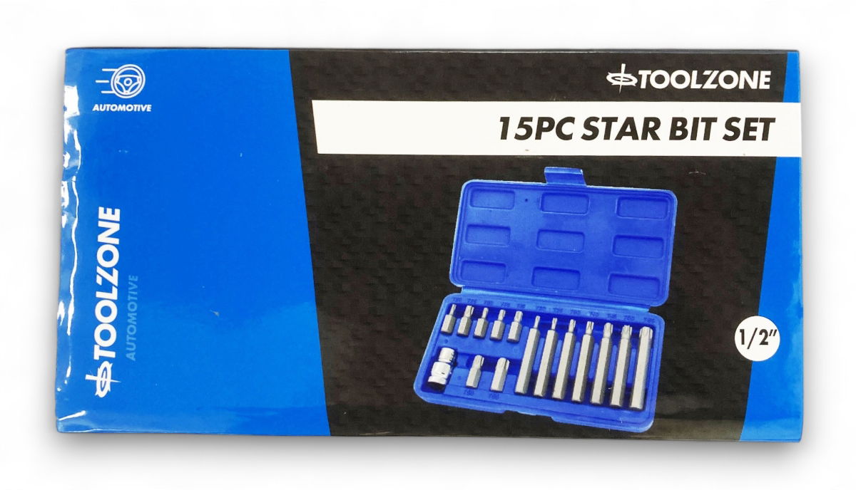STAR BIT SET 15PC WITH 1/2" ADAPTOR 30mm 75mm - TOOLZONE KDPSD129