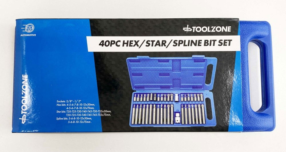HEX STAR SPLINE BIT SET 40PC 30mm 75mm 3/8" 1/2" DRIVE - TOOLZONE KDPSD140
