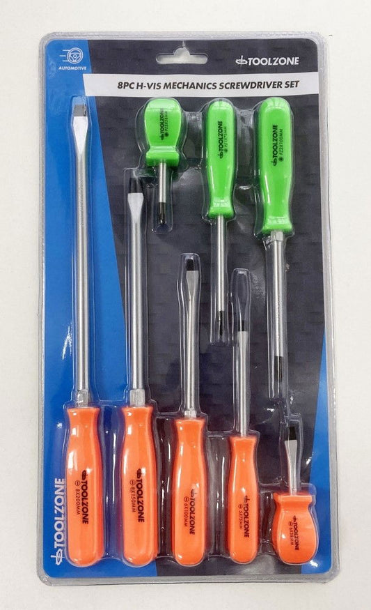 SCREWDRIVER SET MECHANICS CRV HI VIS 8PC - TOOLZONE KDPSD220