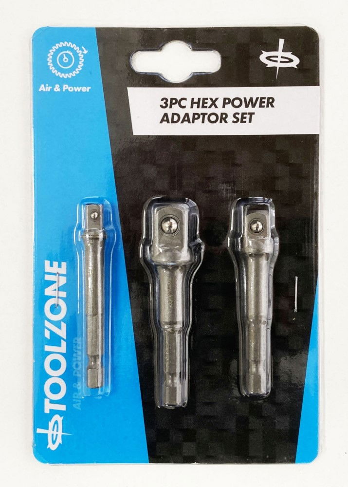 HEX POWER ADAPTOR SET 3PC 1/4" 3/8" 1/2" DRIVE 65mm 70mm - TOOLZONE KDPSD243
