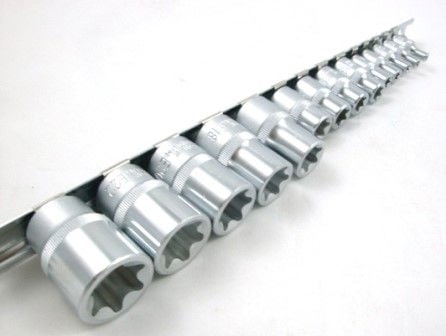 FEMALE STAR SOCKET SET 14PC CRV 1/4" 3/8" 1/2" DRIVE E4-E24 - TOOLZONE KDPSD279
