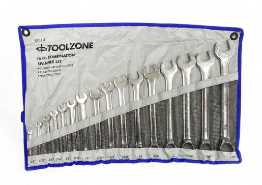 COMBINATION SPANNER SET 16PC AF CHROME VANADIUM POLISHED - TOOLZONE KDPSP010