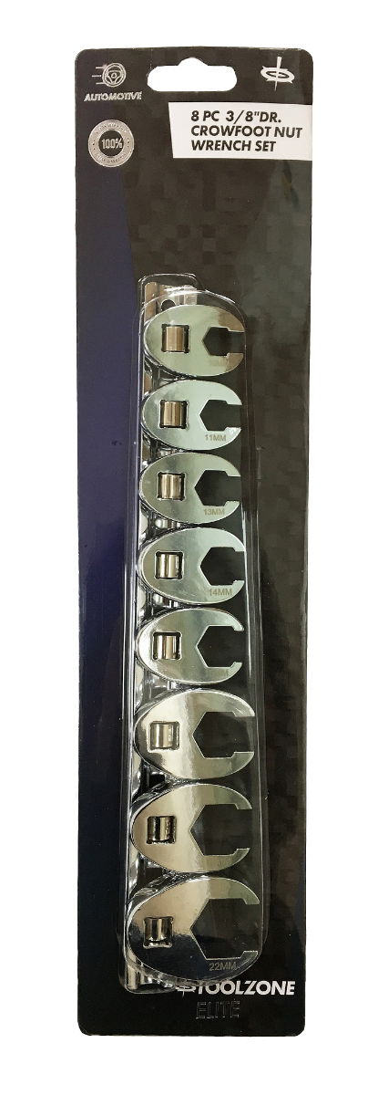 CROWSFOOT SPANNER SET 8PC 3/8" DRIVE 10mm TO 22mm POLISHED - TOOLZONE KDPSP039