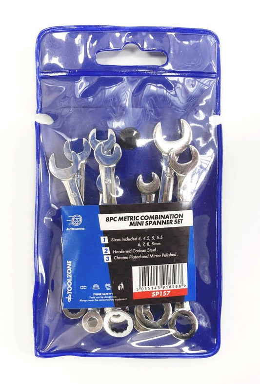 COMBINATION SPANNER SET 8pc MINI 4-9mm CARBON STEEL CHROME PLATED - TOOLZONE KDPSP157