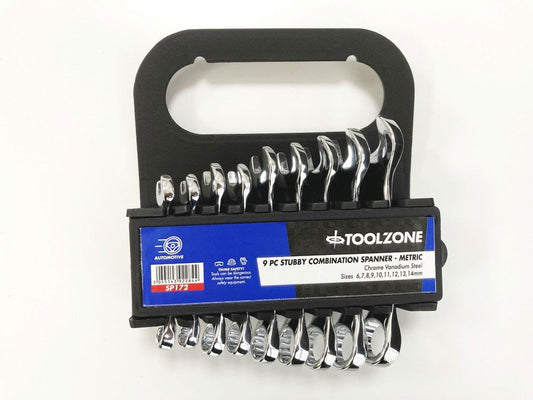 STUBBY SPANNER SET 9pc 6-14mm CHROME VANADIUM FULLY POLISHED IN RACK - TOOLZONE KDPSP172