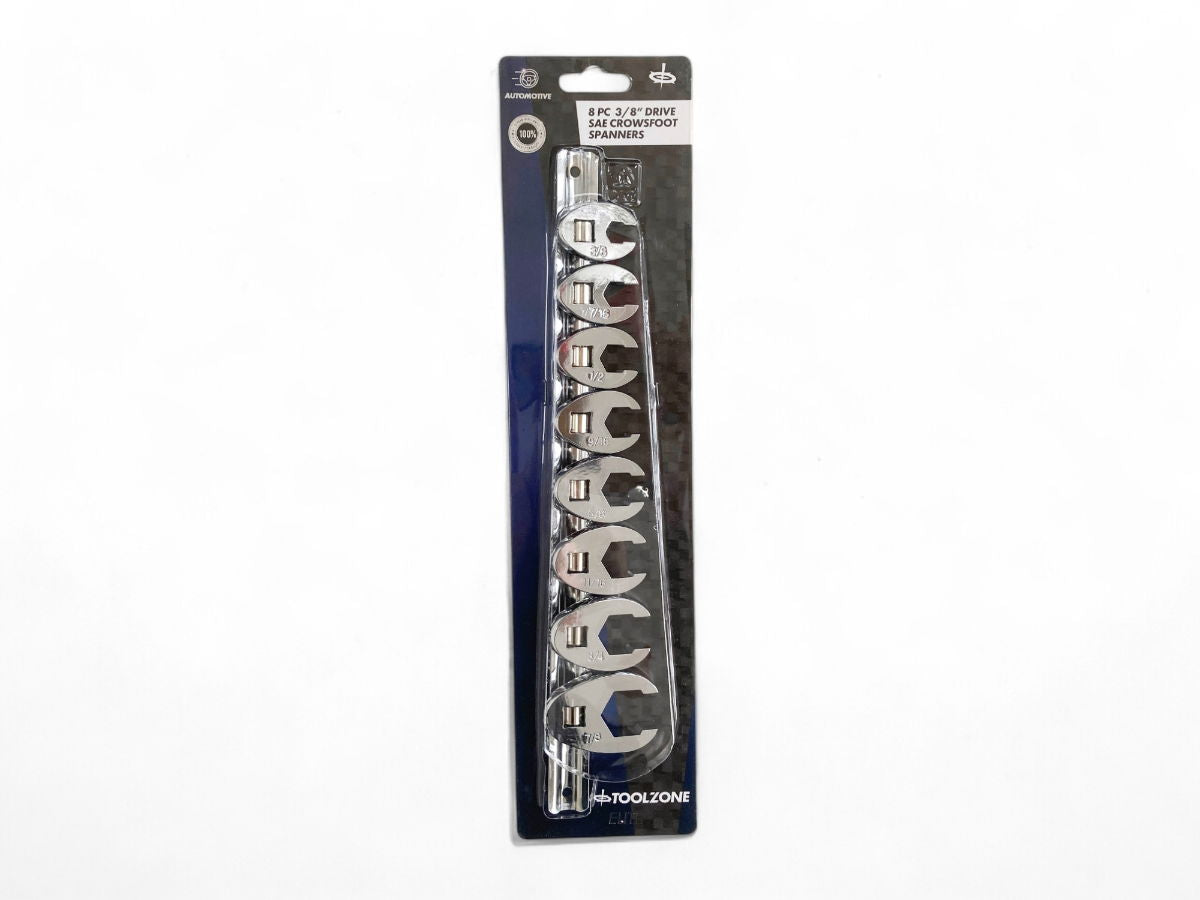 CROWSFOOT SPANNER SET 8pc IMPERIAL 3/8"-7/8" CHROME VANADIUM ON RAIL - TOOLZONE KDPSP175