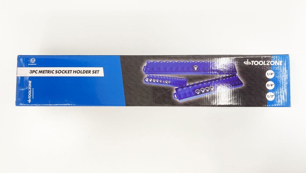 SOCKET HOLDER SET 3pc ABS PLASTIC 1/4" 3/8" 1/2" DRIVE METRIC MARKED - TOOLZONE KDPSS013
