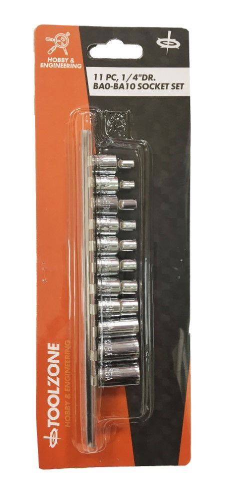 SOCKET SET 1/4" DRIVE 11pc BA0-BA10 6PT CRV POLISHED CHROME - TOOLZONE KDPSS016