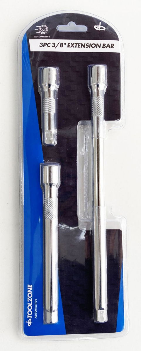 EXTENSION BAR SET 3/8" DRIVE 3pc 3" 6" 10" CRV SATIN FINISH - TOOLZONE KDPSS026