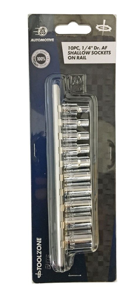 SOCKET SET 1/4" DRIVE SHALLOW AF 10pc 5/32-1/2" CRV POLISHED - TOOLZONE KDPSS034