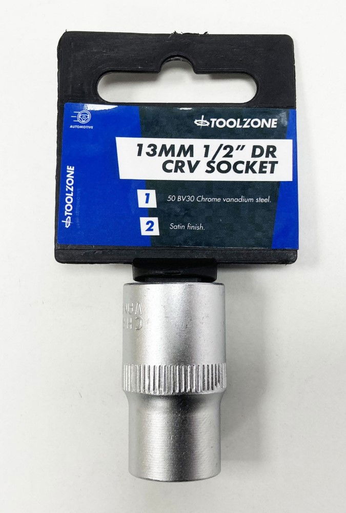 SOCKET 1/2" DRIVE 13mm CRV SATIN SINGLE HEX - TOOLZONE KDPSS072