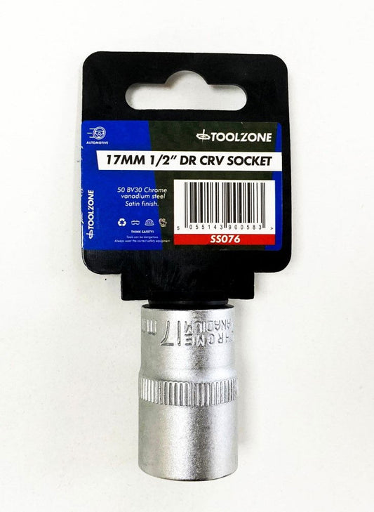 SOCKET 1/2" DRIVE 17mm CRV SATIN SINGLE HEX - TOOLZONE KDPSS076