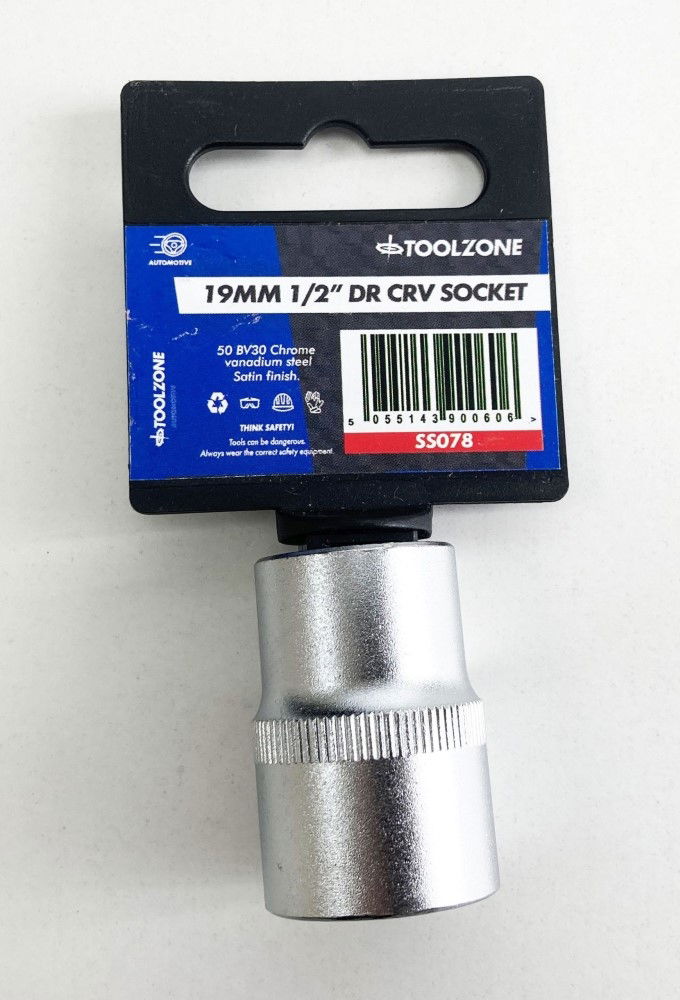 SOCKET 1/2" DRIVE 19mm CRV SATIN SINGLE HEX - TOOLZONE KDPSS078