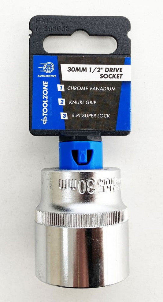 SOCKET 1/2" DRIVE 30mm CRV SATIN SINGLE HEX - TOOLZONE KDPSS087