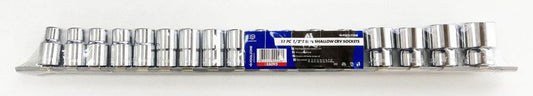 SOCKET SET 1/2" DRIVE SHALLOW CRV 17 PIECES 10-24mm 27mm 30mm BI HEX - TOOLZONE KDPSS095