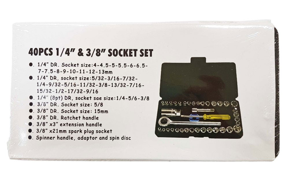 SOCKET SET 1/4" & 3/8" DRIVE BASIC 40 PIECES METRIC & AF - TOOLZONE KDPSS101