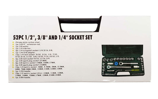 SOCKET SET 1/4" 3/8" 1/2" DRIVE 52 PIECES METRIC & AF - TOOLZONE KDPSS102