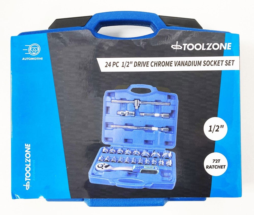 SOCKET SET 1/2" DRIVE PRO CRV 24 PIECES 10-24mm 27mm 30mm 32mm - TOOLZONE KDPSS108