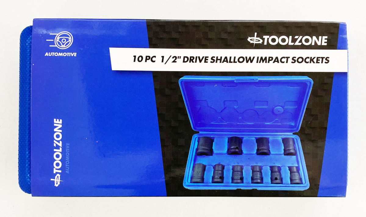 IMPACT SOCKET SET 1/2" DRIVE SHALLOW 10 PIECES 10-24mm - TOOLZONE KDPSS125