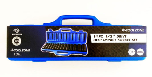 IMPACT SOCKET SET 1/2" DRIVE DEEP 14 PIECES 10-32mm - TOOLZONE KDPSS127