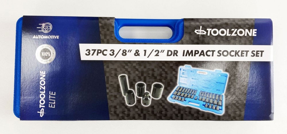 IMPACT SOCKET SET 3/8" & 1/2" DRIVE 38 PIECES 8-24mm - TOOLZONE KDPSS128