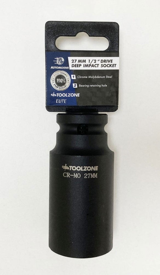 IMPACT SOCKET 1/2" DRIVE DEEP 27mm CRMO - TOOLZONE KDPSS131