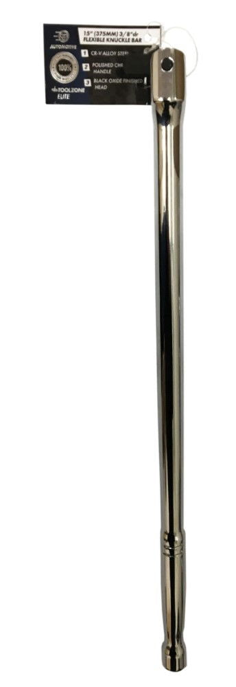 KNUCKLE BAR 3/8" DRIVE 15" CV POLISHED FLEXIBLE HEAD - TOOLZONE KDPSS149