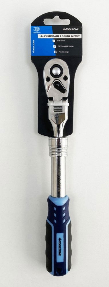 RATCHET FLEXI HEAD EXTENDABLE 3/8" DRIVE 255-355mm SOFTGRIP CRV - TOOLZONE KDPSS223