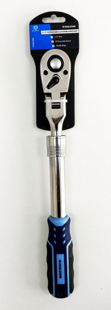 RATCHET FLEXI HEAD EXTENDABLE 1/2" DRIVE 335-480mm SOFTGRIP CRV - TOOLZONE KDPSS224