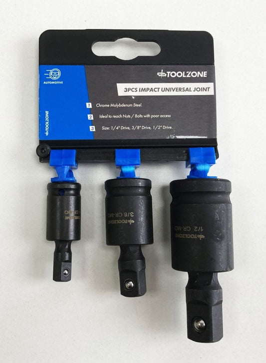 UNIVERSAL JOINT SET IMPACT 3 PIECES 1/4", 3/8", 1/2" CR-MO BLACK FINISH - TOOLZONE KDPSS227