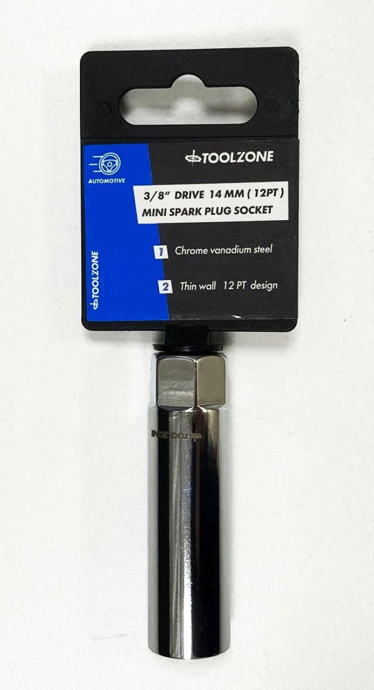 SPARK PLUG SOCKET 3/8" DRIVE 14mm THIN WALL 12 POINT CRV - TOOLZONE KDPSS237