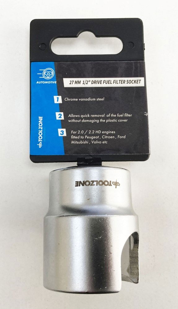 FUEL FILTER SOCKET 27mm 1/2" DRIVE CHROME VANADIUM STEEL - TOOLZONE KDPSS246