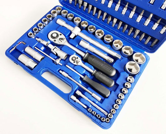 SOCKET SET 94 PIECES CARBON STEEL 1/2" AND 1/4" DRIVE SATIN FINISH IN CASE - TOOLZONE KDPSS247