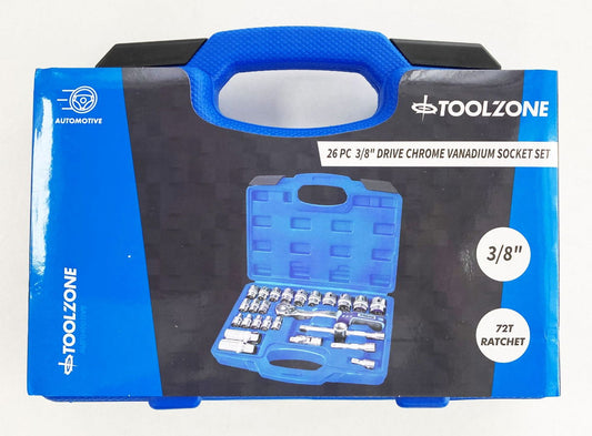 SOCKET SET 26 PIECES 3/8" DRIVE 6mm-24mm MIRROR POLISH CRV IN CASE - TOOLZONE KDPSS260