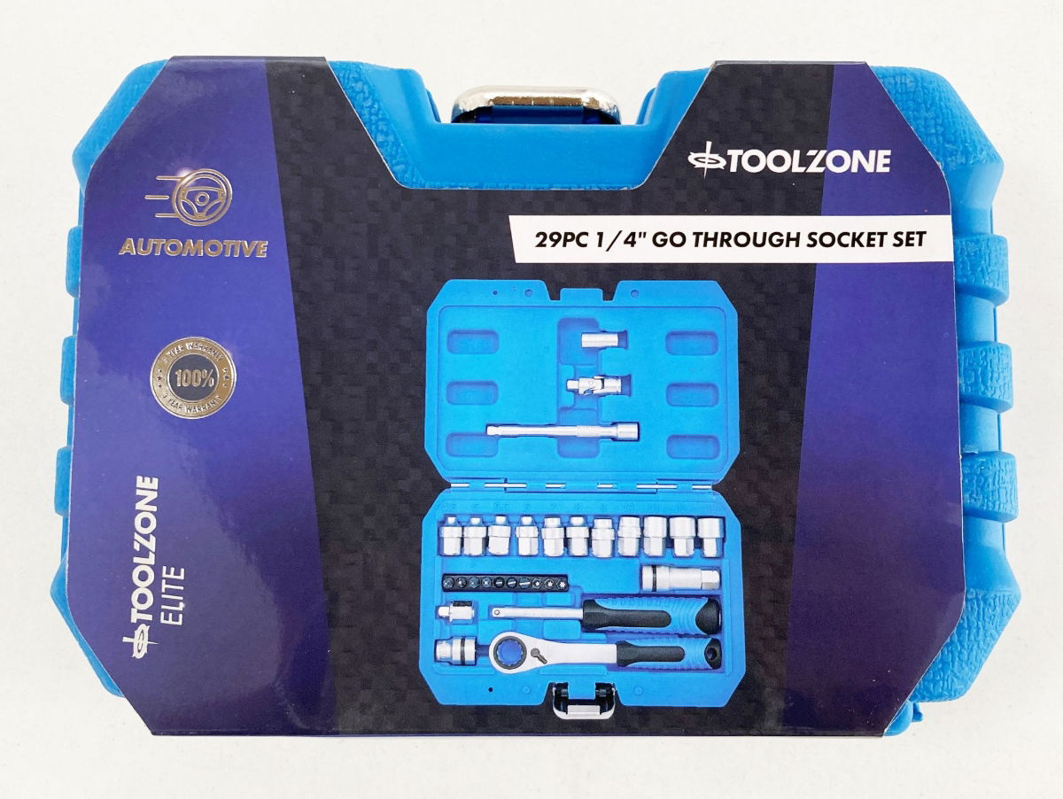 GO THROUGH SOCKET SET 29 PIECES 1/4" DRIVE WITH BITS IN STORAGE CASE - TOOLZONE KDPSS261